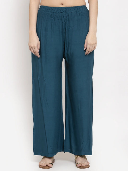 Prussian Blue Solid Rayon Palazzo