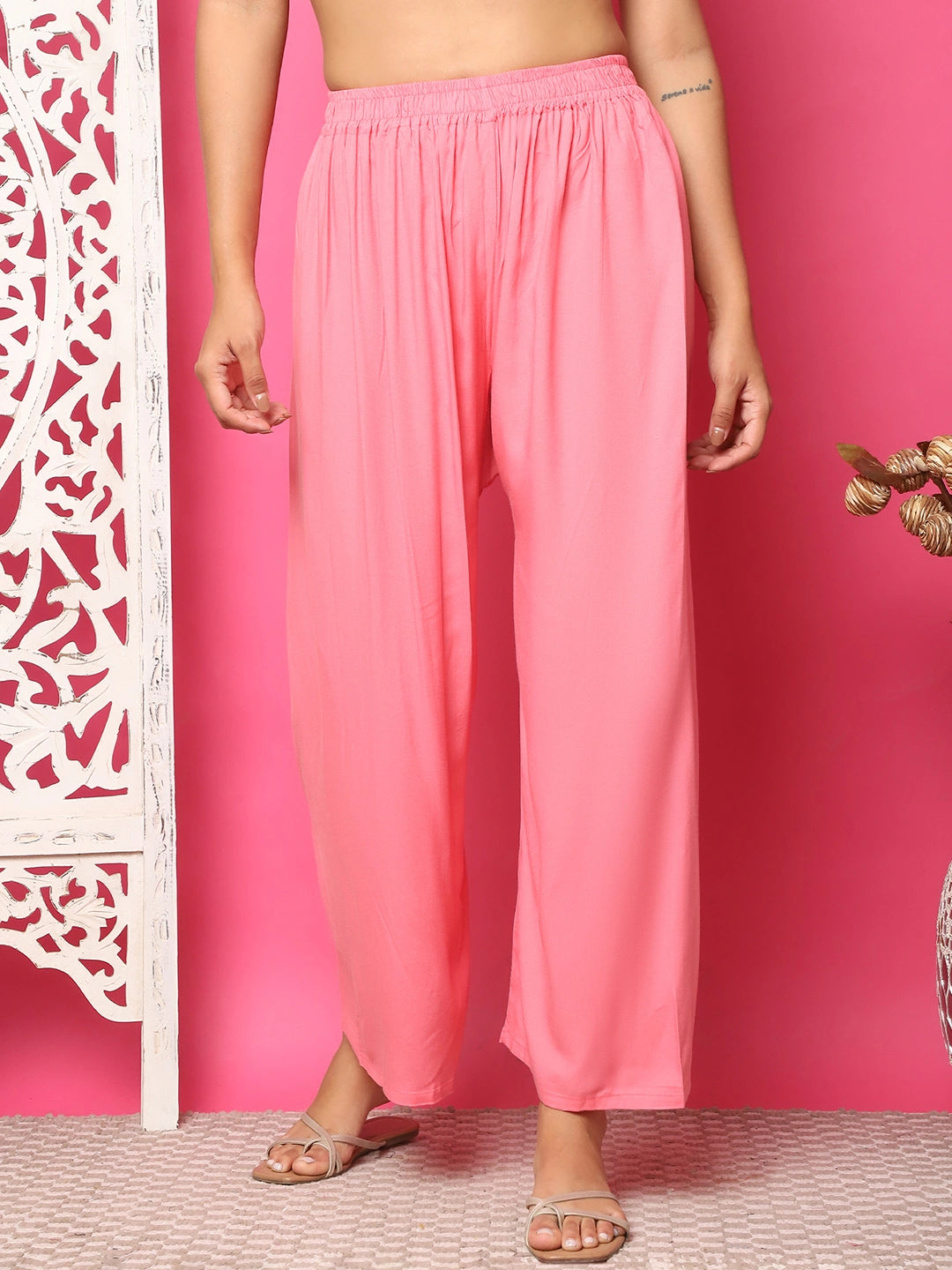 Blush Pink Solid Rayon Palazzo