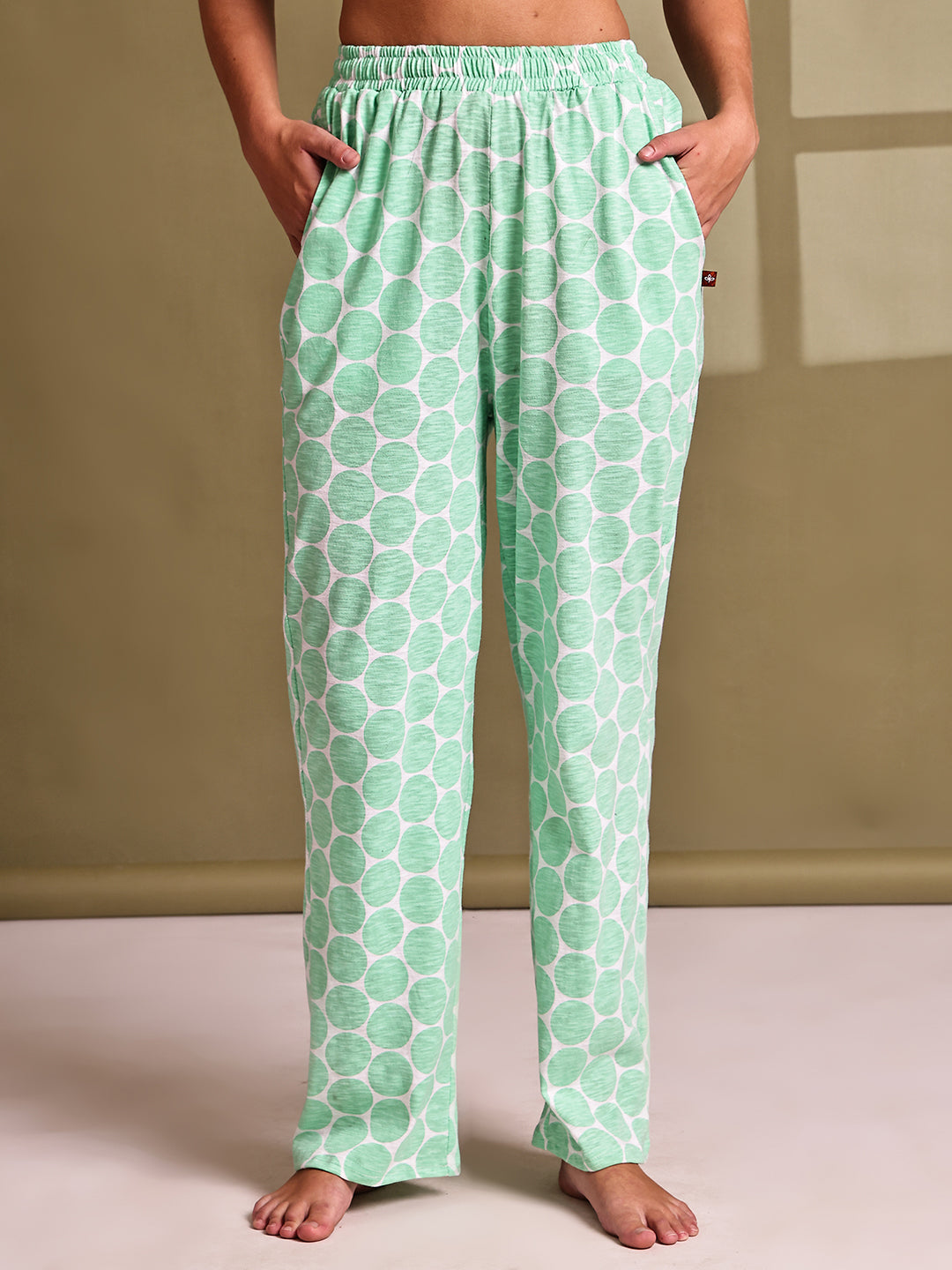 Green Polka Cotton Hosiery Lounge Pant