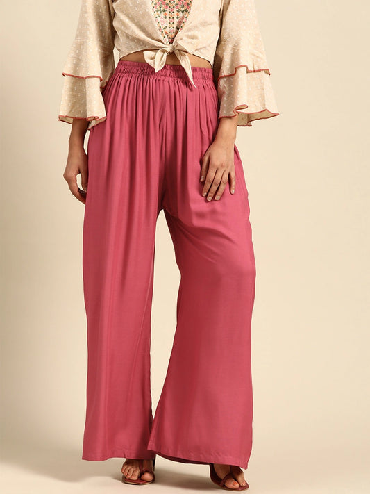 Punch Pink Solid Rayon Palazzo