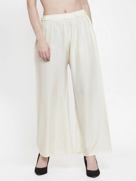 Off White Solid Rayon Palazzo