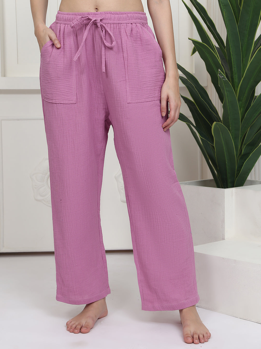 Mauve Double Cloth Cotton Lounge Pant