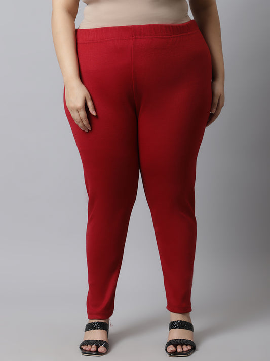 Maroon Woolen Ankle-Length Plus Legging