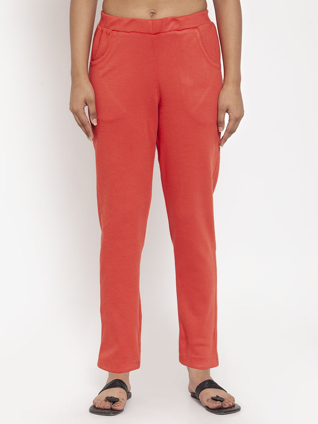 Coral Pink Woolen Pocket Pant