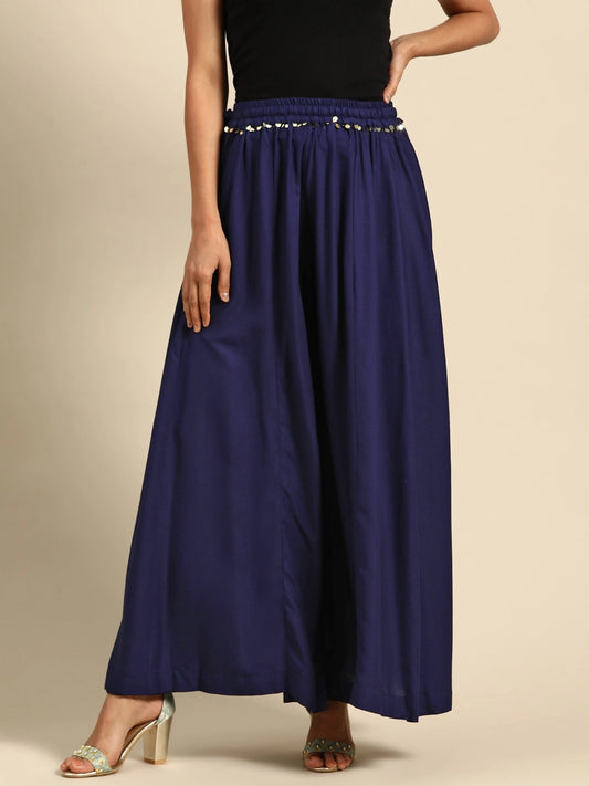 Navy Blue rayon double flared palazzo
