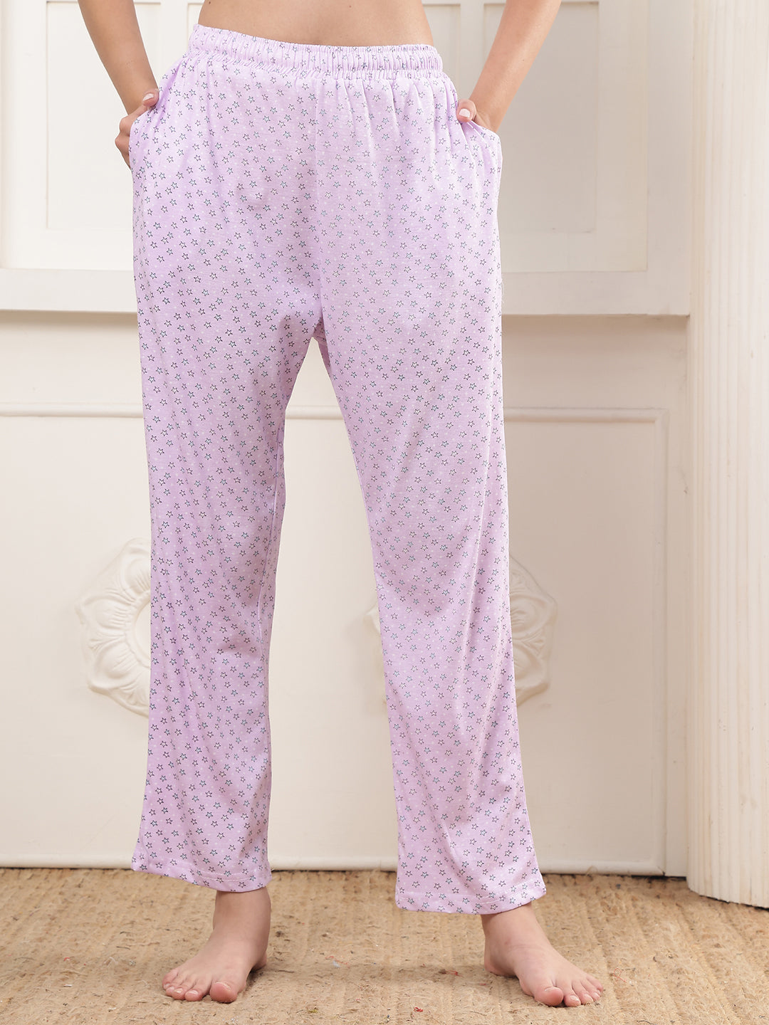 Star Lilac Printed Cotton Lounge Pant