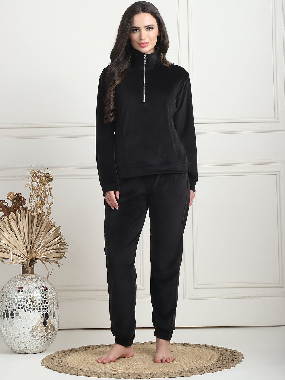 Black Velvet Zip Lounge Set