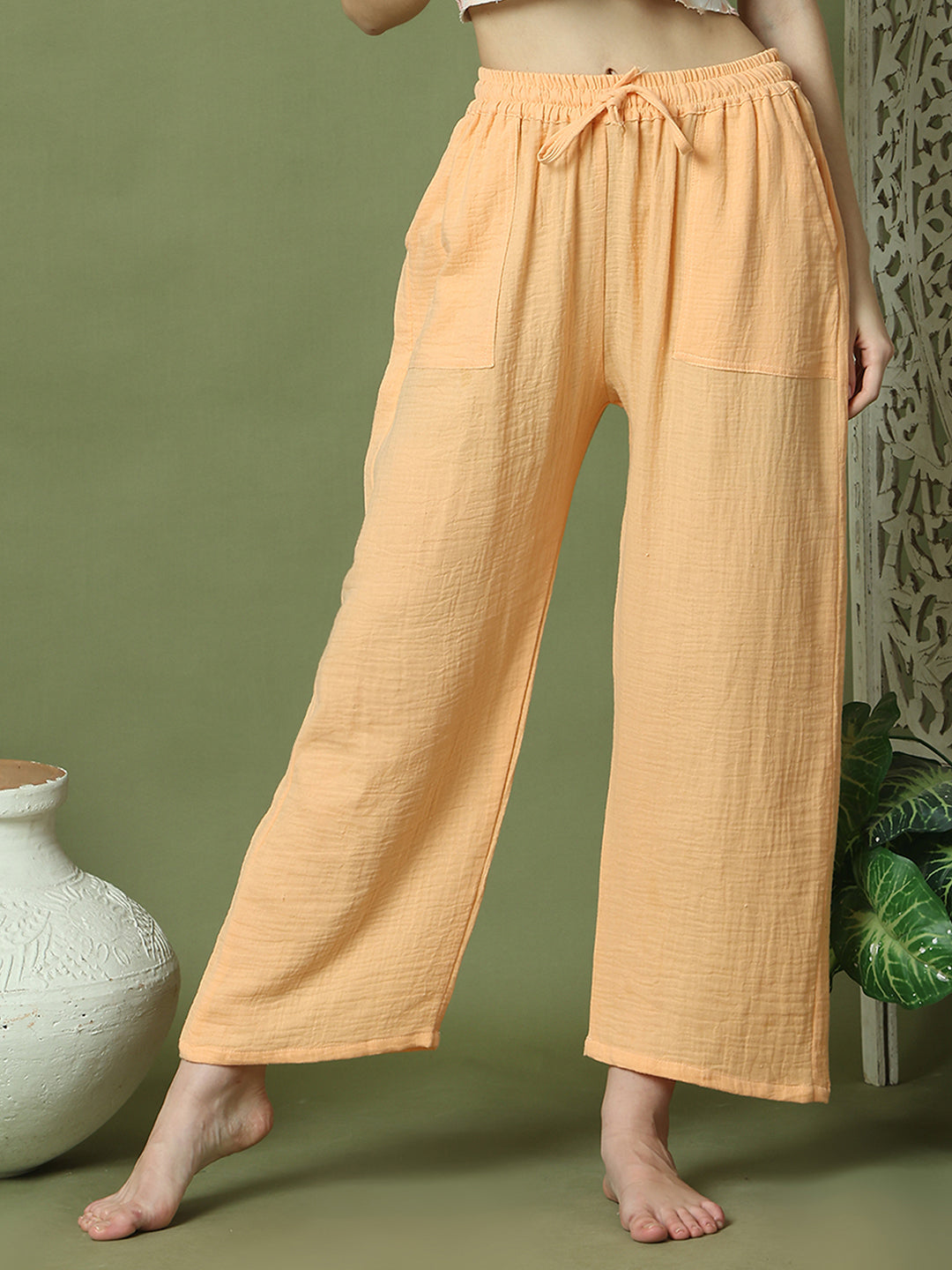 Peach Orange Double Cloth Cotton Lounge Pant
