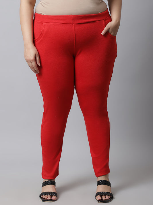 Red Woolen Plus Pocket Pant