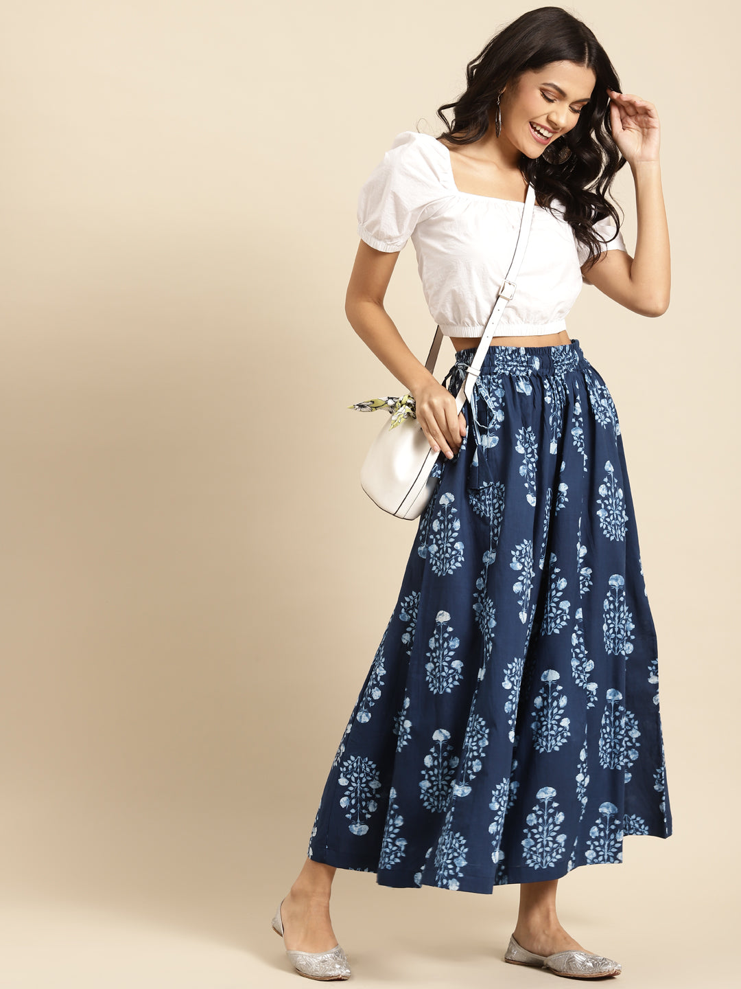 Indigo Mughal Boota Cotton Kali Palazzo