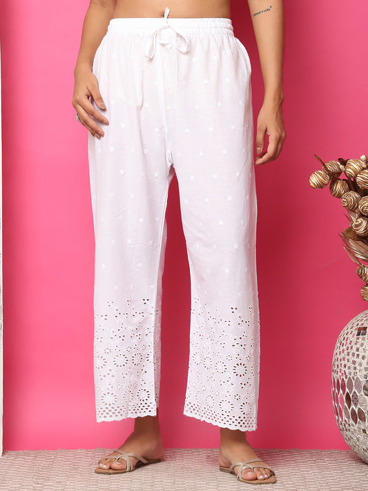 White Cotton Schifflie Palazzo