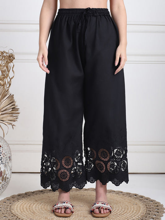 Black Cotton Schifflie Palazzo