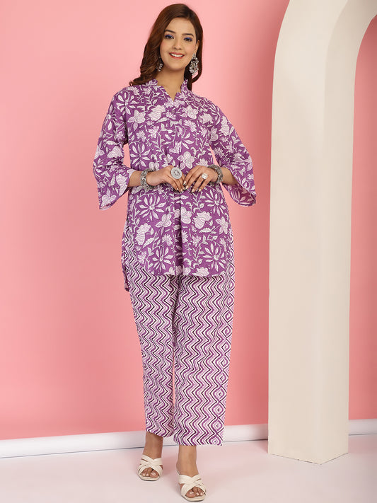 Purple Floral Jaal Co-Ord Set