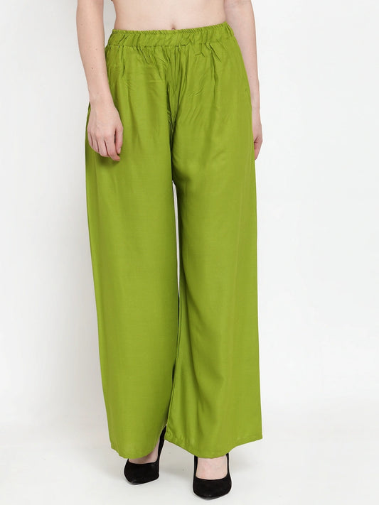 Leafy Green Solid Rayon Palazzo