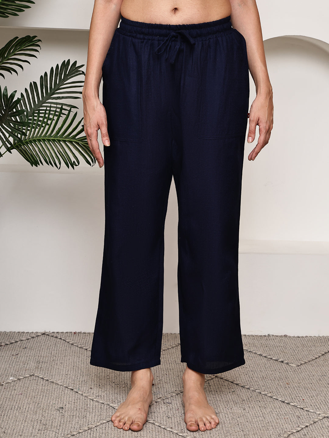 Navy Self Cotton Lounge Pant