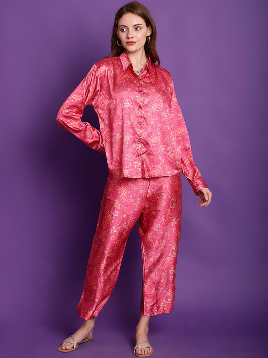 Pink Paisley Satin Co-Ord Set