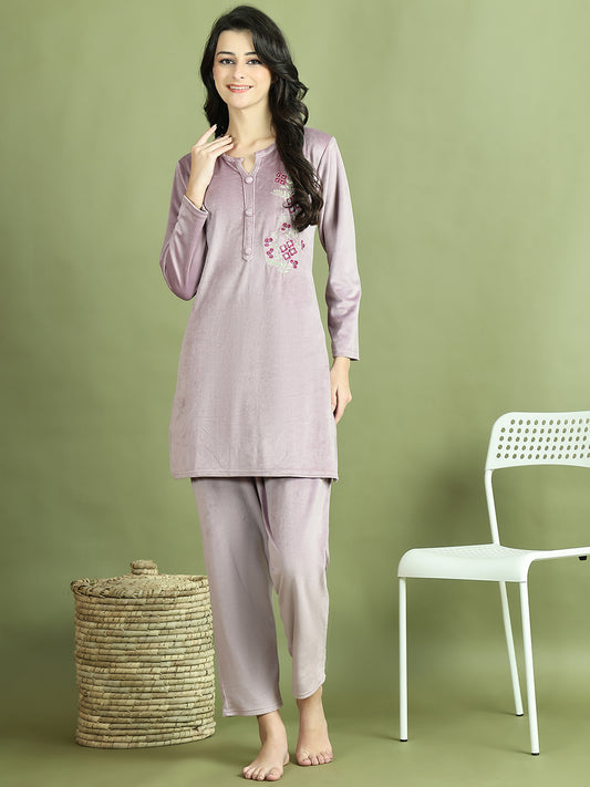 Lavender Embroidery Velvet Lounge Set