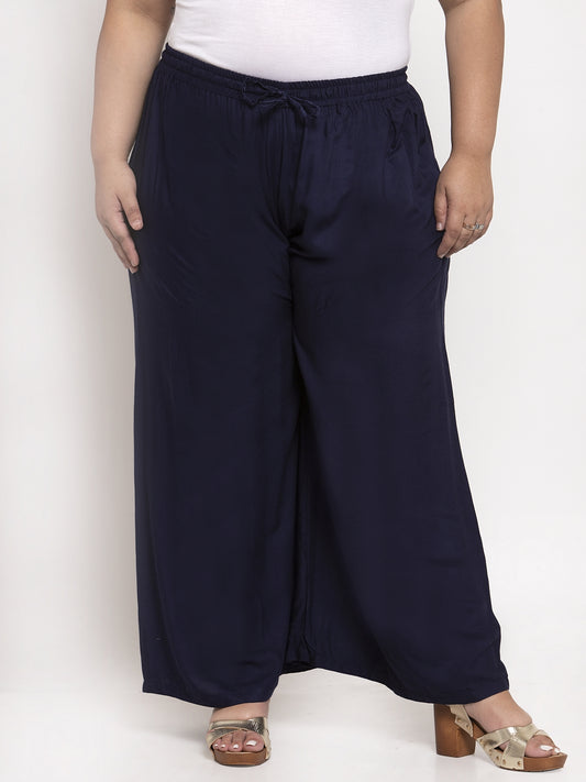 Navy Blue Rayon Plus Palazzo