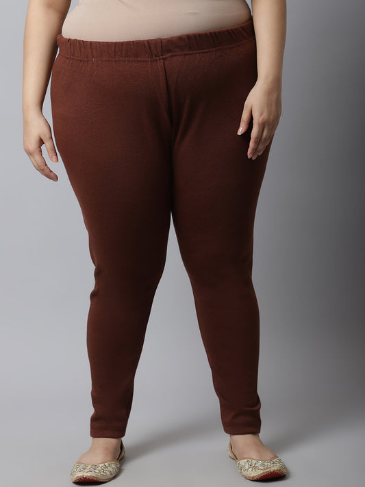 Brown Woolen Ankle-Length Plus Legging