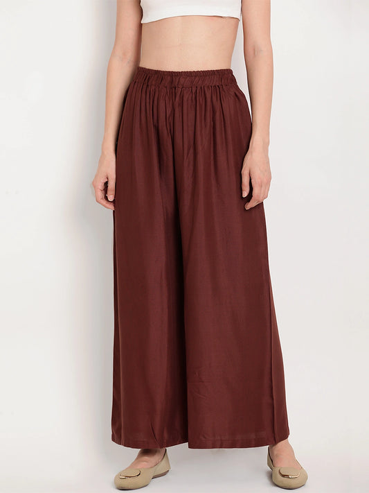 Brown Solid Rayon Palazzo
