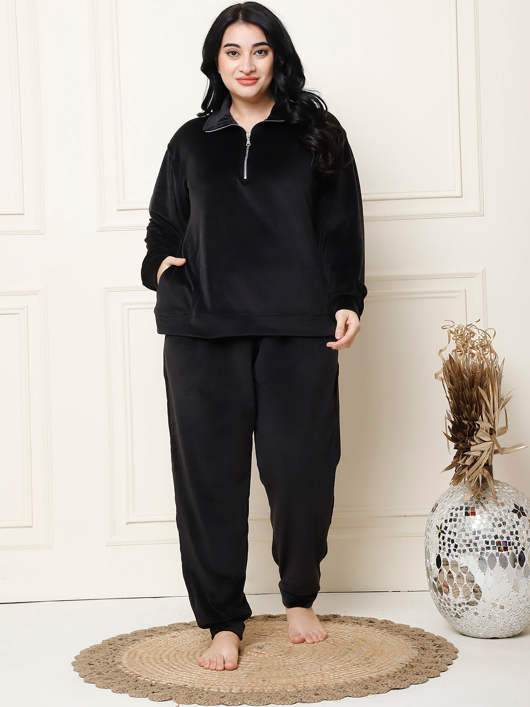 Black Velvet Zip Lounge Set