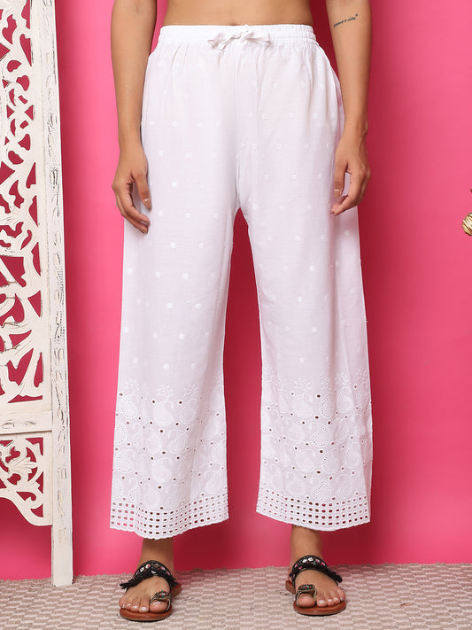 White Cotton Schifflie Palazzo