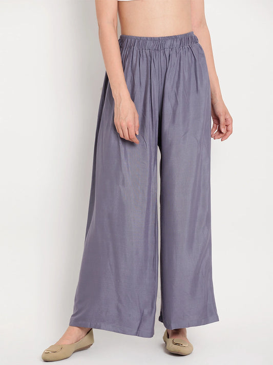 Dark Grey Solid Rayon Palazzo
