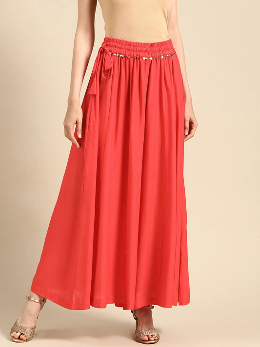 Coral Pink rayon double flared palazzo