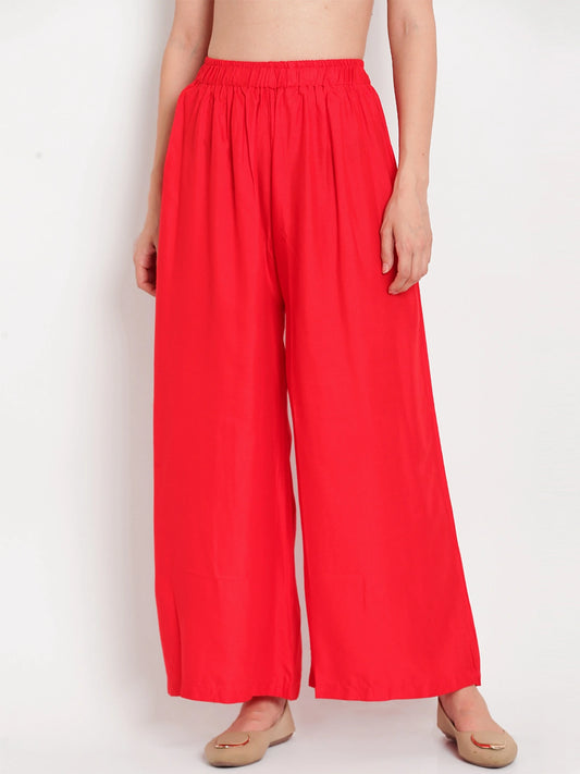 Red Solid Rayon Palazzo
