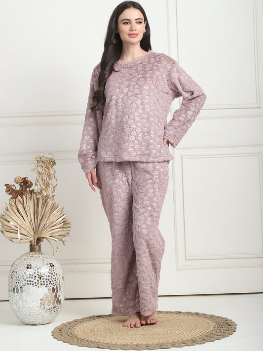 Rose Gold Foil Print Fur Lounge Set