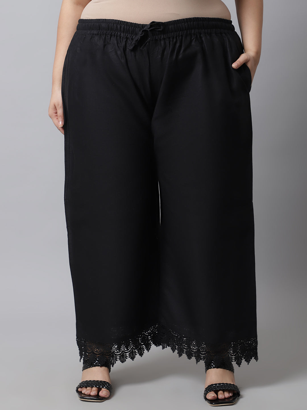 Black Crotchet Lace Cotton Flax Plus Palazzo