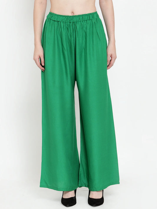 Forest Green Solid Rayon Palazzo