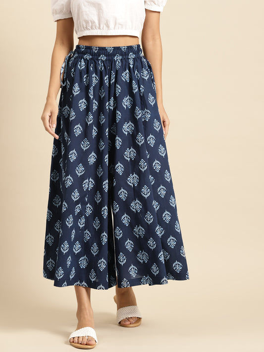 Indigo Motif Cotton Kali Palazzo