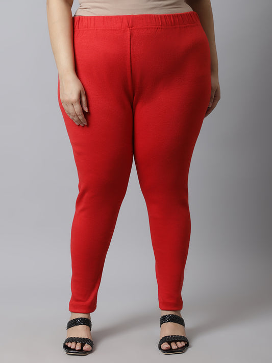Red Woolen Ankle-Length Plus Legging