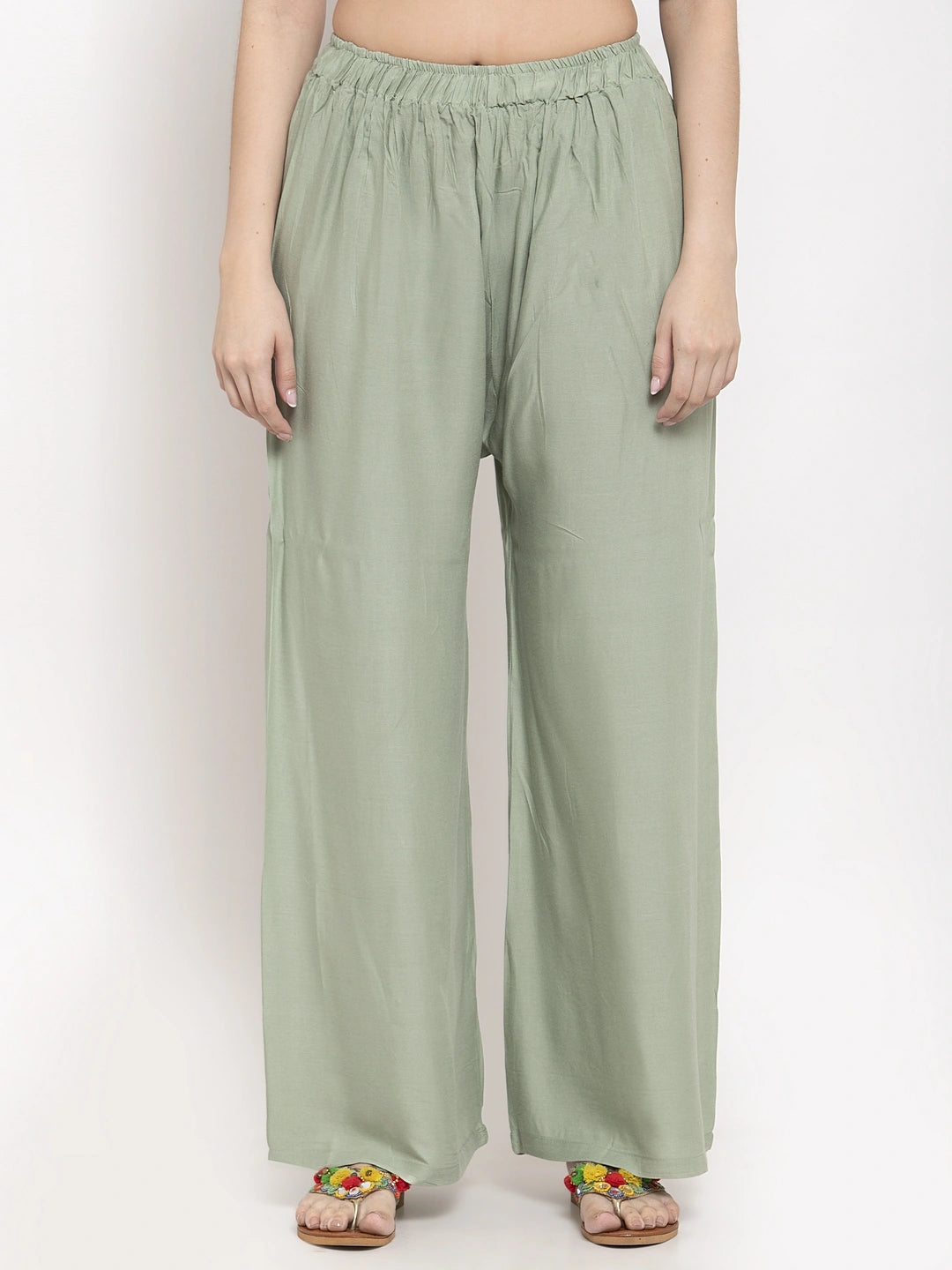 Pista Green Solid Rayon Palazzo