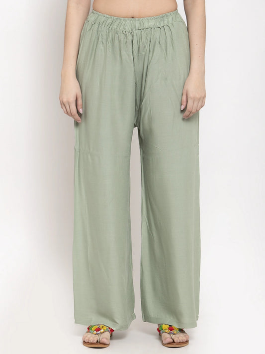 Pista Green Solid Rayon Palazzo