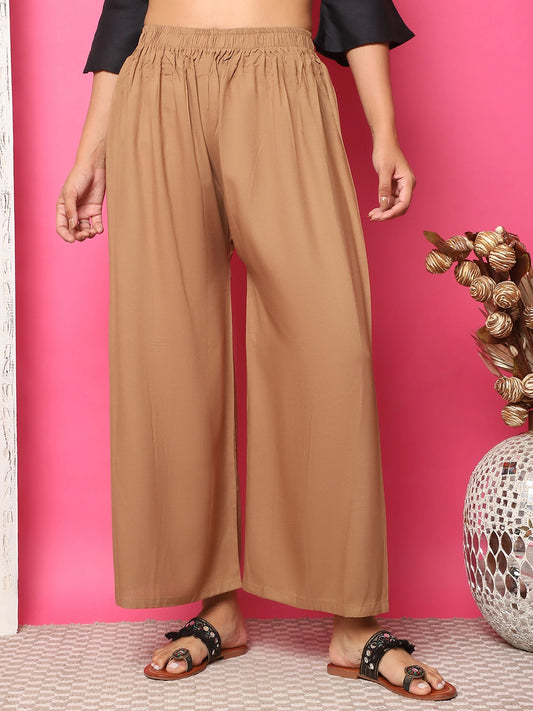Caramel Brown Solid Rayon Palazzo