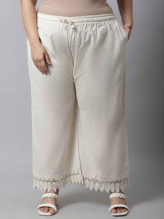 Cream Crotchet Lace Cotton Flax Plus Palazzo