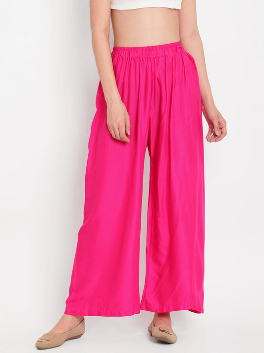 Hot Pink Solid Rayon Palazzo