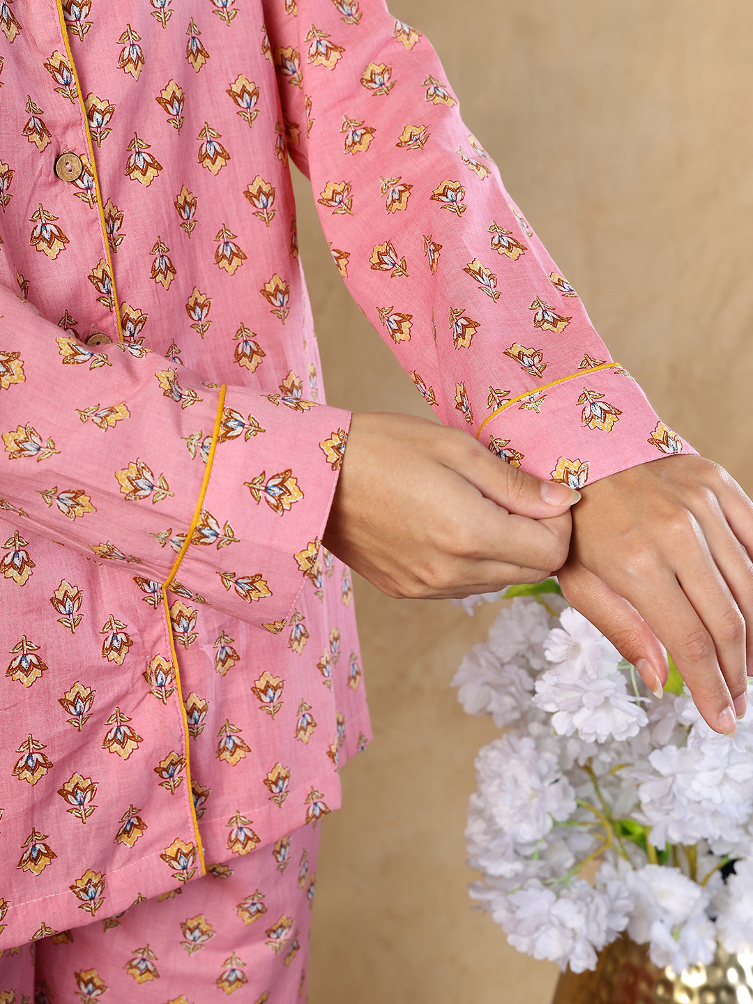 Blush Cosmos Booti Collar Night Suit