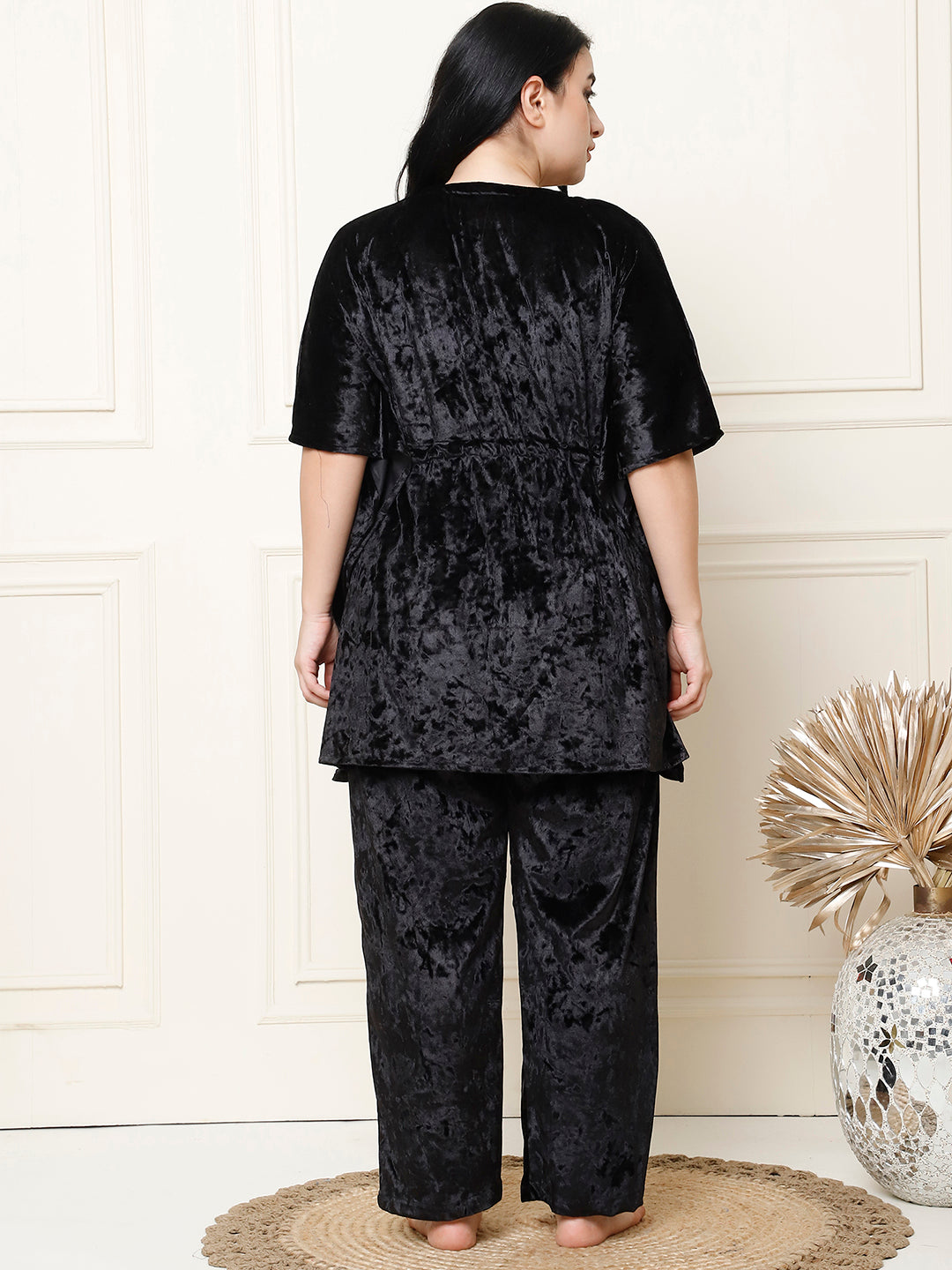 Metallic Black Ice Velvet Kaftan Lounge Set