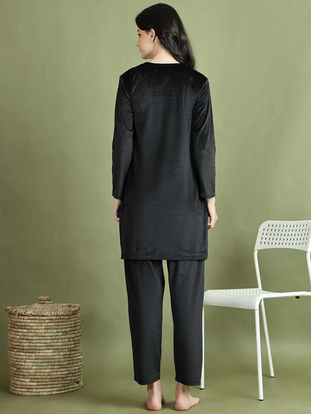 Black Embroidery Velvet Lounge Set