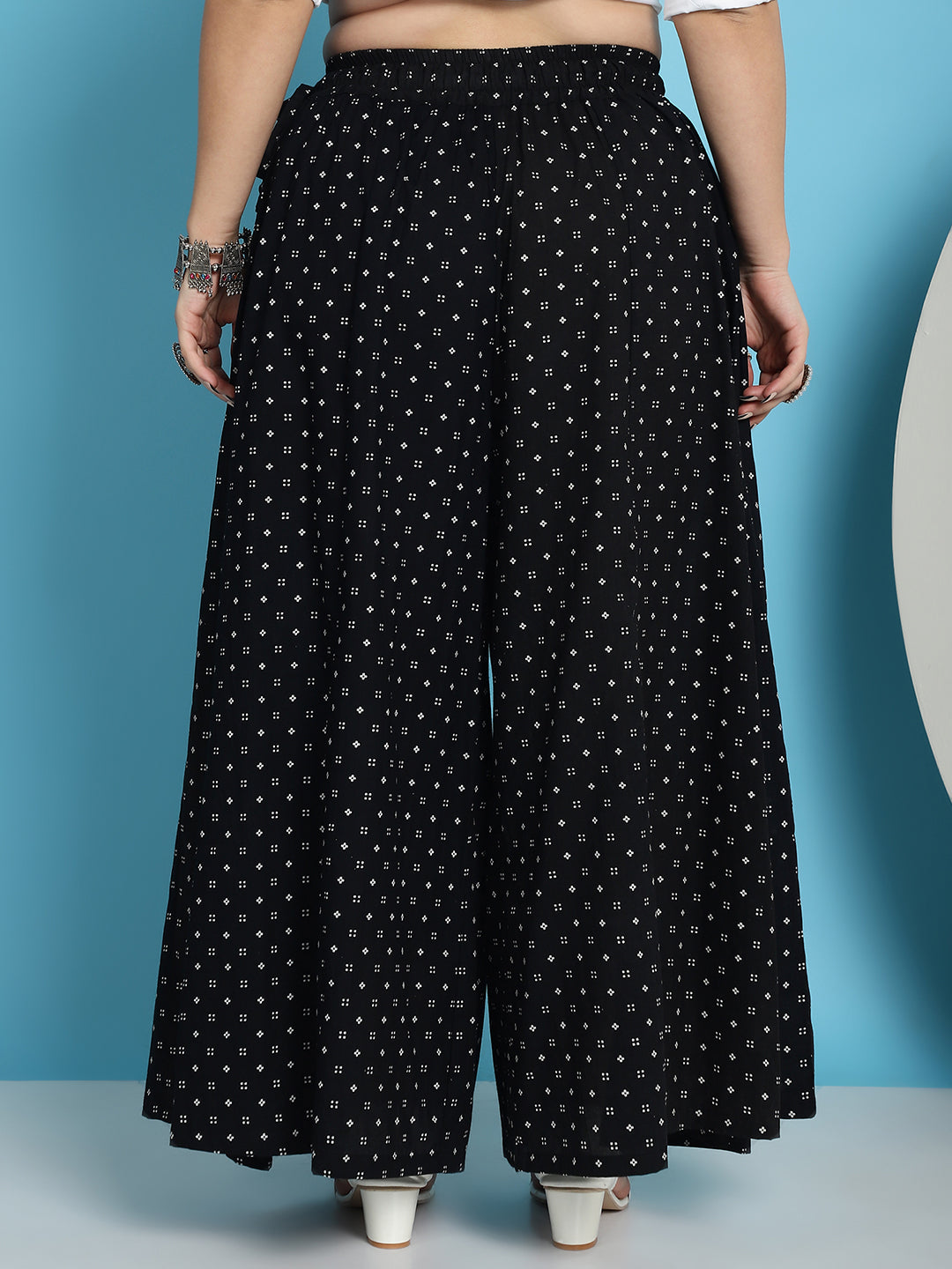 Black Printed Cotton Flared Kali Palazzo