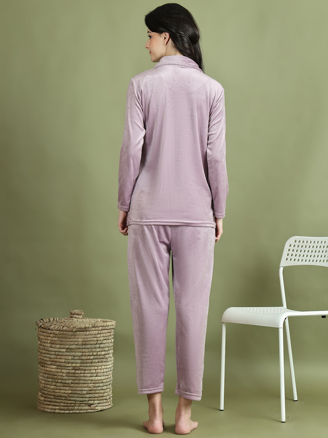 Lavender Embroidery Velvet Lounge Set