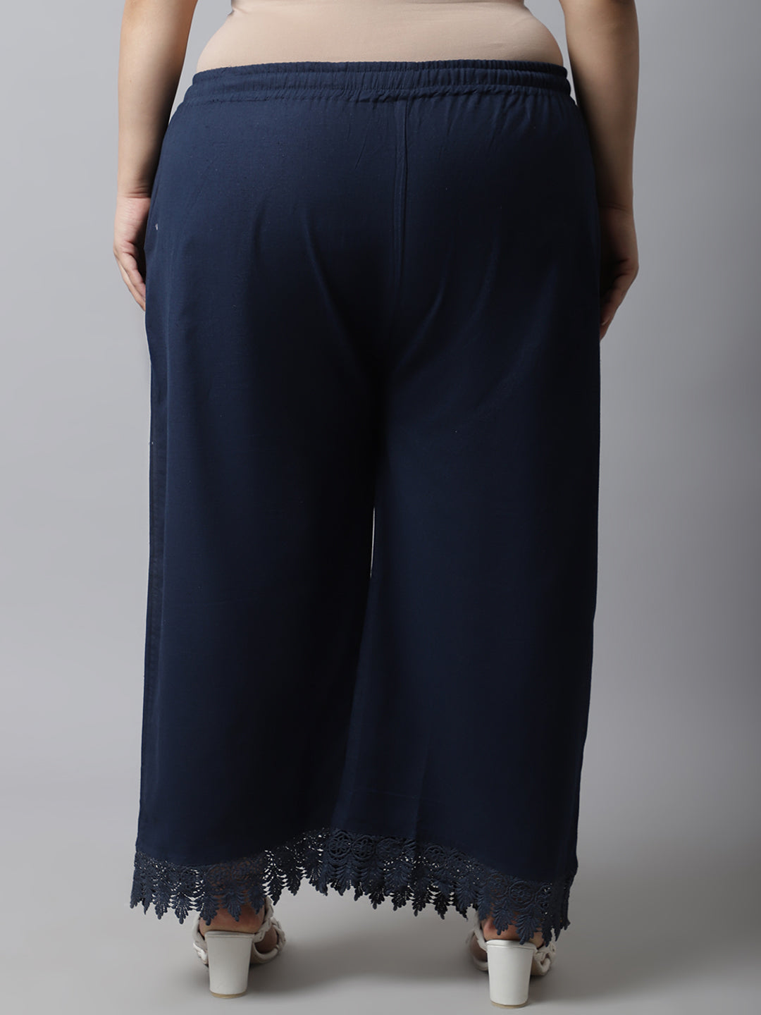 Navy Blue Crotchet Lace Cotton Flax Plus Palazzo