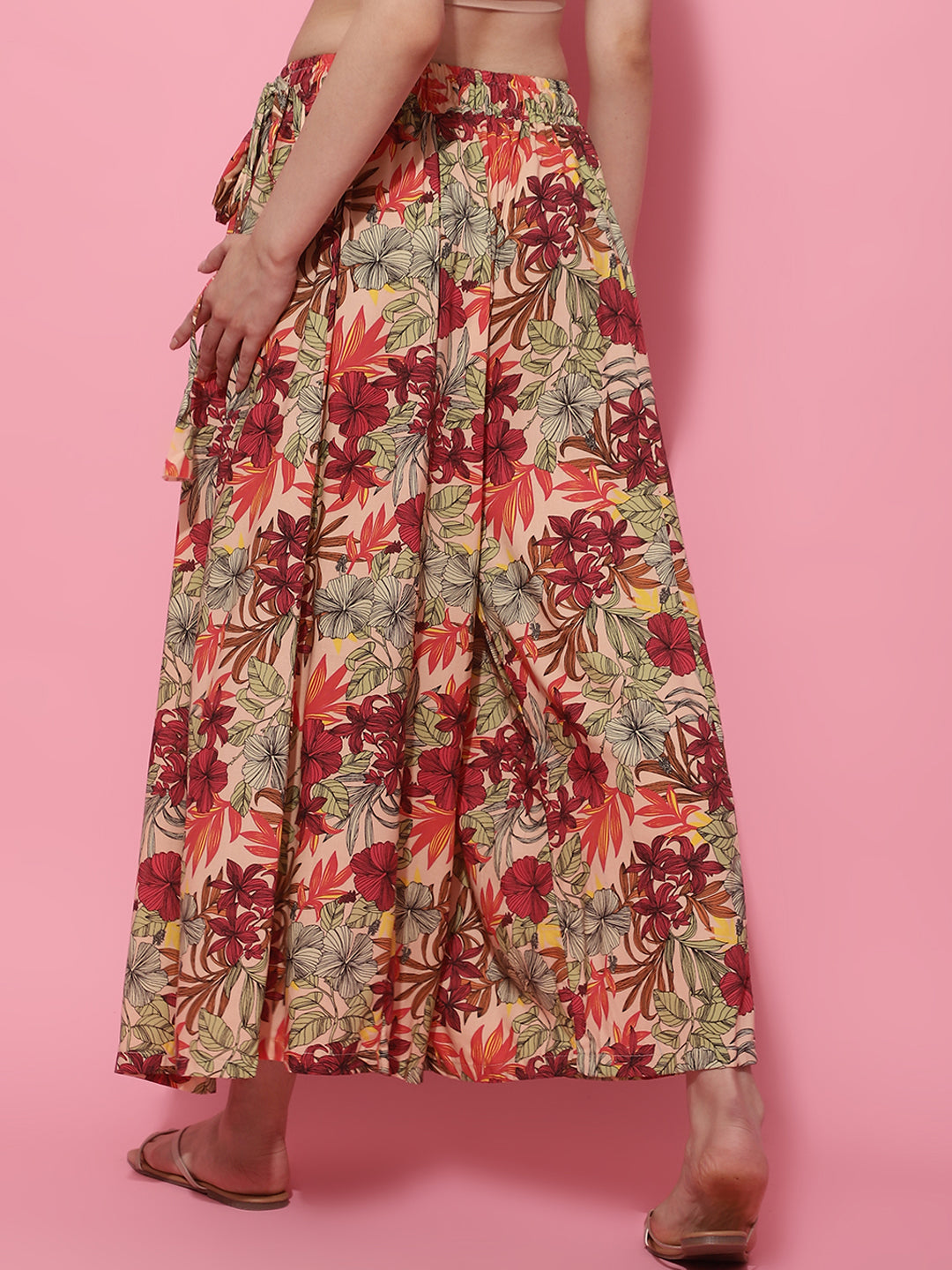 Multi Floral Print Rayon Flared Palazzo