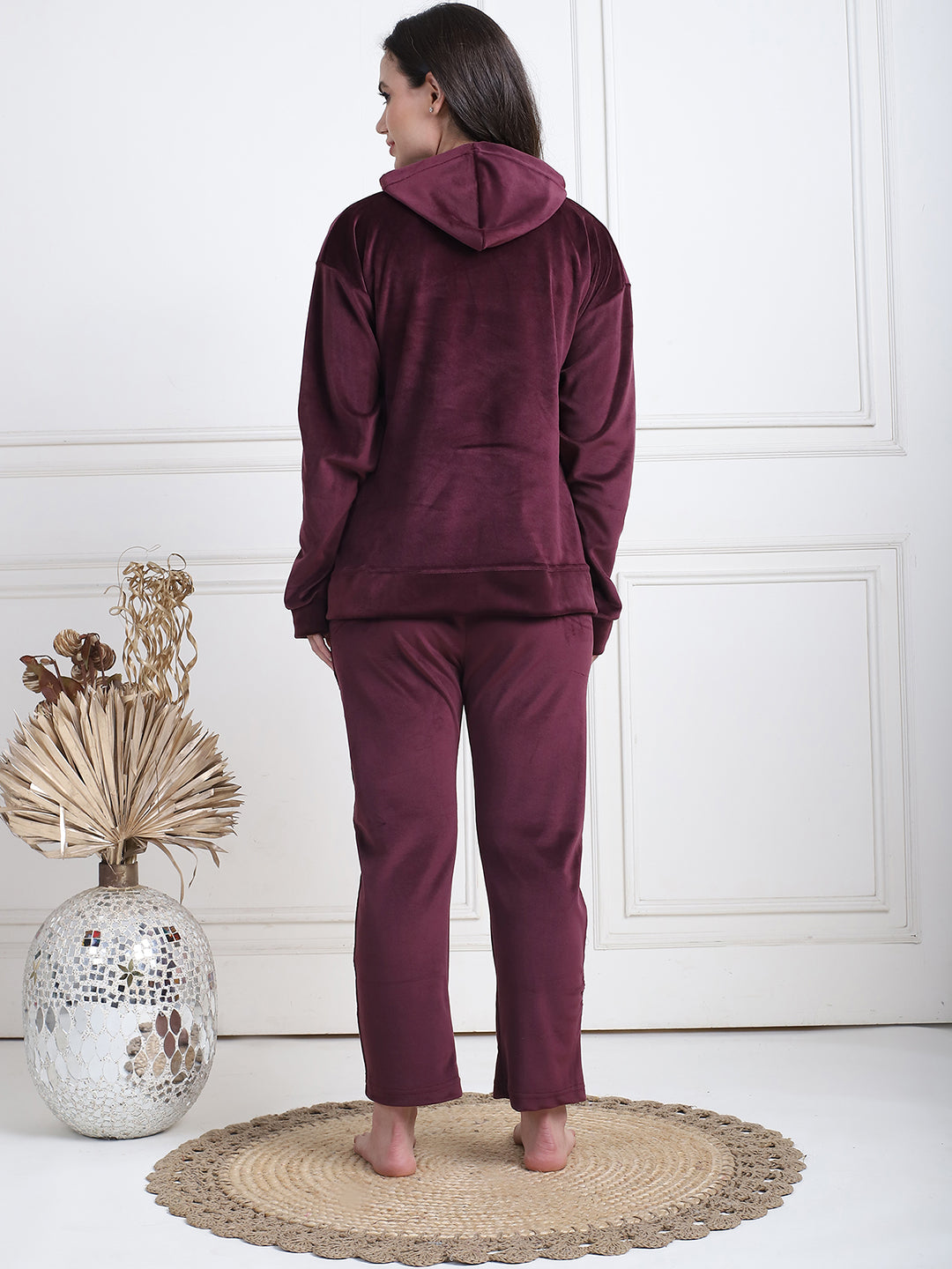 Wine Velvet Hoodie Lounge Set