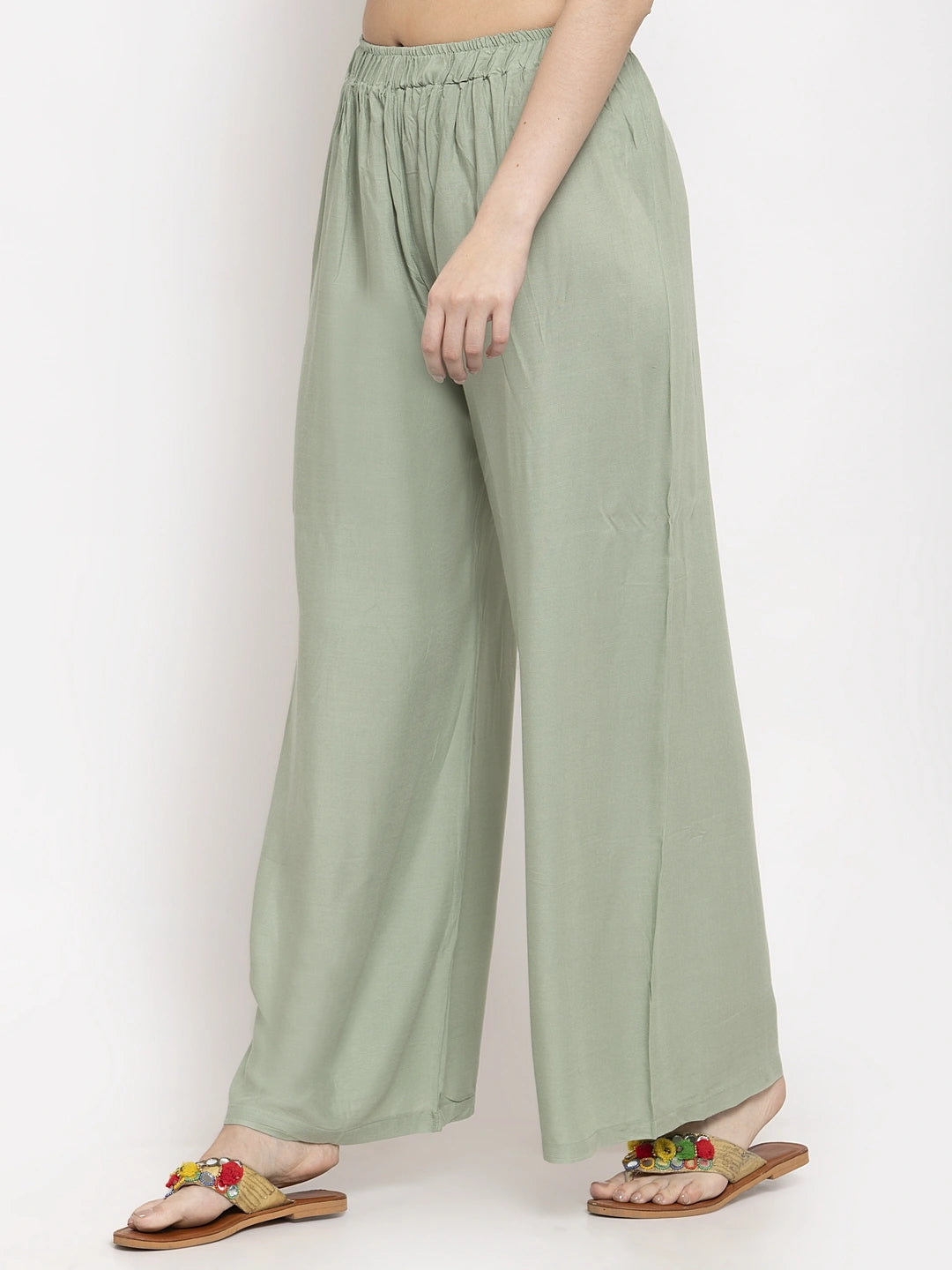 Pista Green Solid Rayon Palazzo