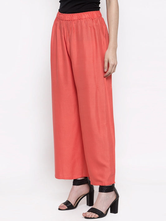 Peach Pink Solid Rayon Palazzo