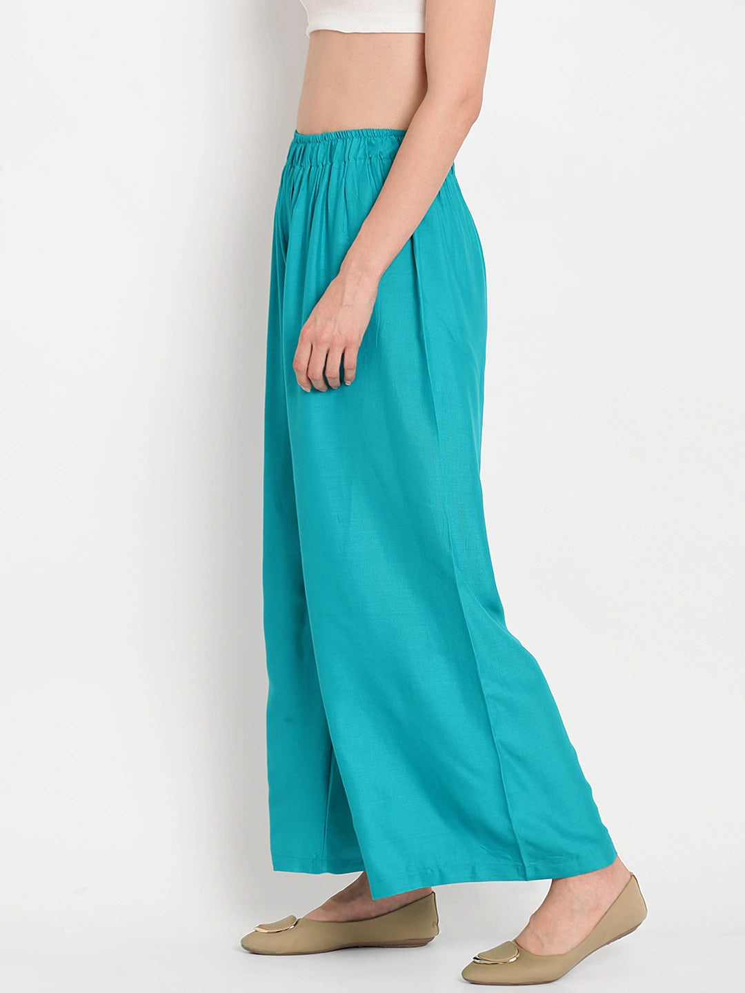 Teal Blue Solid Rayon Palazzo